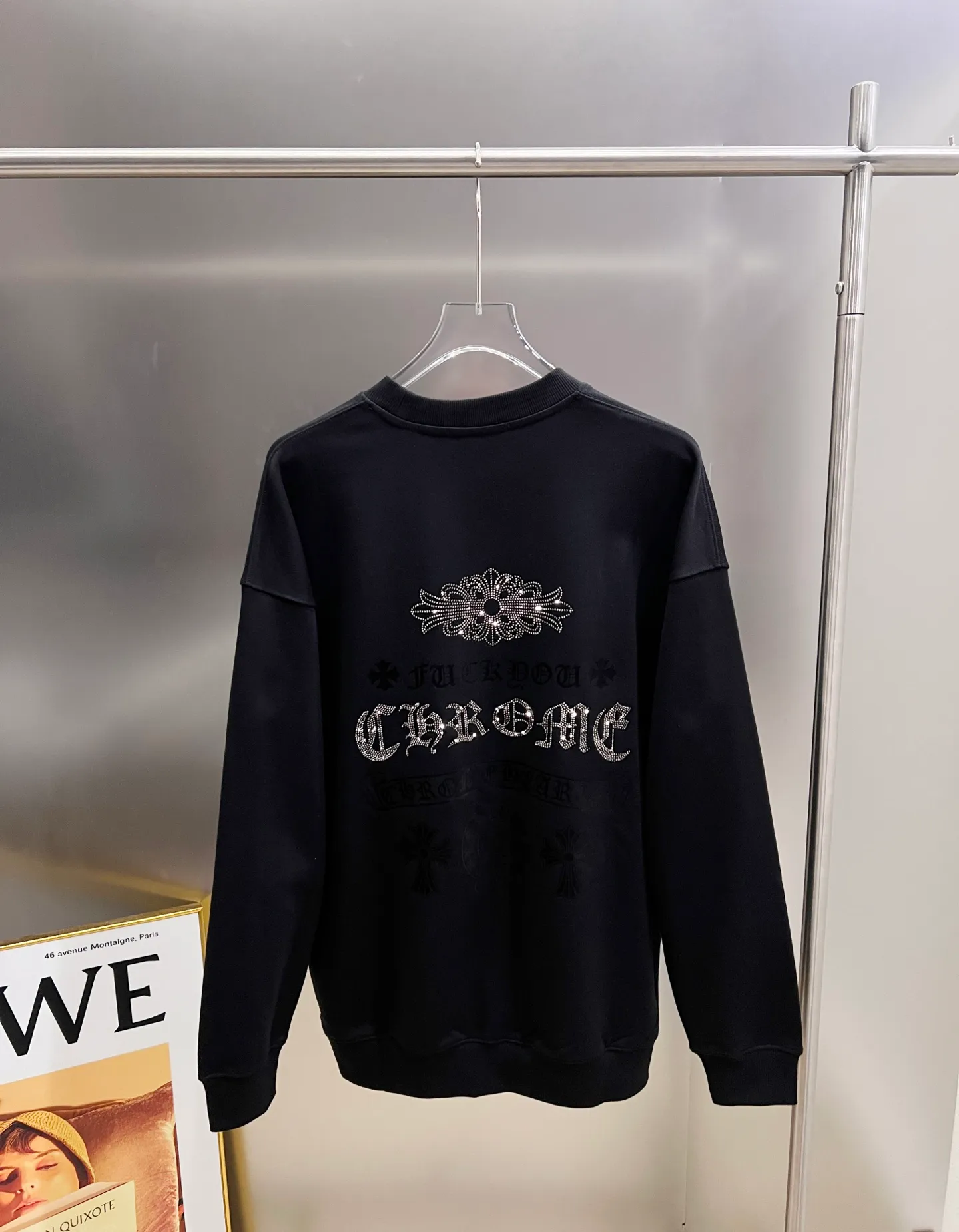 🅿️260 CH Crow 2025 autumn and winter new round neck long-sleeved sweatshirt Ten horseshoe Sanskrit characters Middle Eastern and Australian diamonds + flocking design technology The real thing is great🔥Same style for men and women Loose version Size S M L XL XXL Five sizes black white
